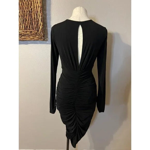 BCBGMAXAZRIA Dalton Dress M Medium Black Open Back Stretch Long Sleeve - Picture 4 of 9